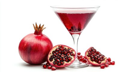 Vibrant pomegranate martini cocktail mixer white background