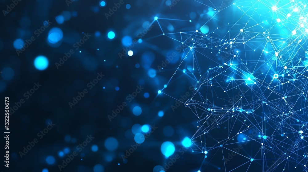 Poster a captivating abstract representation of digital connections, featuring vibrant blue lights and intr