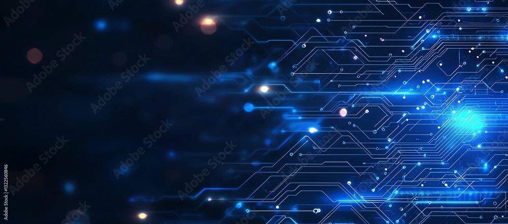 Poster an abstract digital background showcasing intricate blue circuitry patterns, symbolizing advanced te