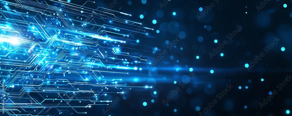Aufkleber abstract digital background featuring dynamic blue lines and glowing particles