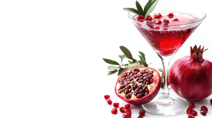 Refreshing pomegranate martini cocktail mixer white background
