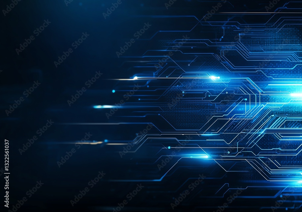 Poster abstract digital background with glowing blue lines and circuits. represents innovation, data flow, 