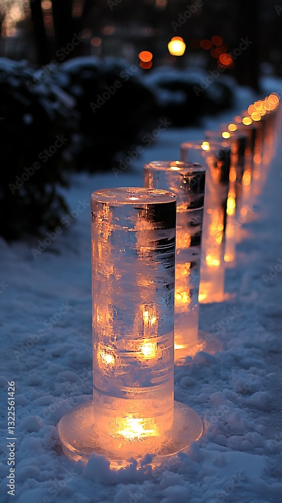 Poster illuminated ice cylinders creating a beautiful display in winter snow