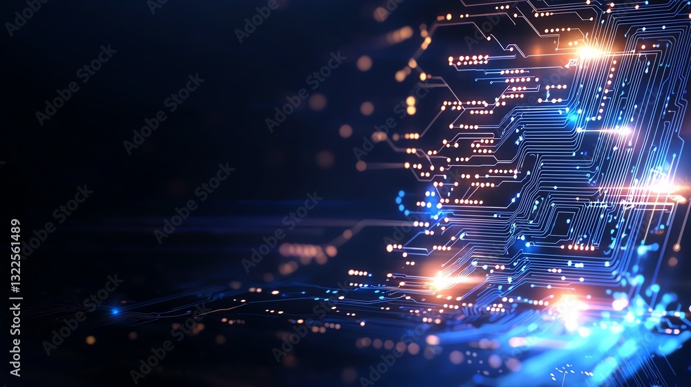 Aufkleber this captivating image showcases a close-up of a vibrant circuit board with glowing lights, symboliz