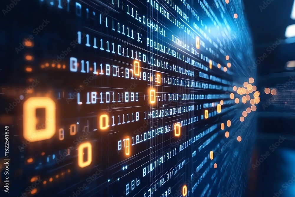 Aufkleber a visually striking image of glowing binary code cascading in a digital environment, representing th