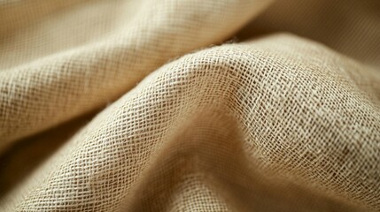 Close-up of textured beige fabric with soft folds and wrinkles.