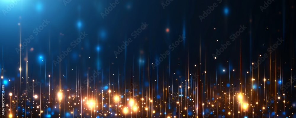 Poster a vibrant digital abstract background featuring glowing lights in blue and gold tones. perfect for c