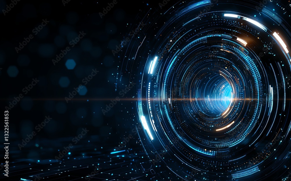 Poster a mesmerizing futuristic tunnel of light and energy, showcasing intricate digital patterns and vibra