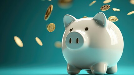 Piggy Bank and Falling Coins, Symbol of Savings and Financial Growth