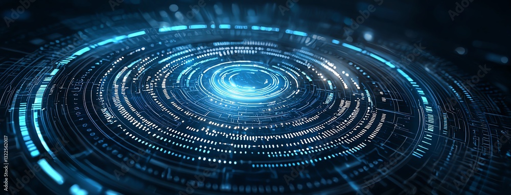 Poster a futuristic digital landscape displaying interconnected lines and glowing circles, representing dat