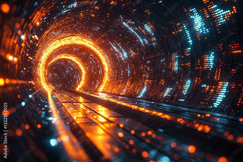 Poster digital landscape depicted through linked nodes and lines showing data movement