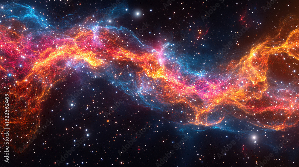 Poster cosmic explosion of colorful nebula outer space digital art vast universe celestial perspective astr