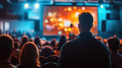 Audience at a Conference, Back View of Attendee, Captivating Presentation