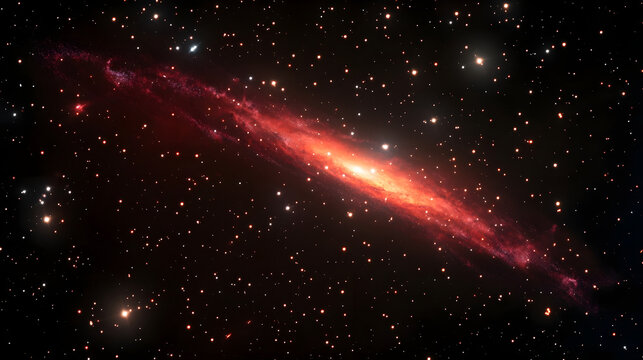 Deep red cosmic galaxy background with scattered stars and nebula clouds creating a space theme