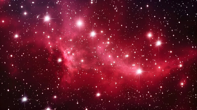 Deep red cosmic galaxy background with scattered stars and nebula clouds creating a space theme