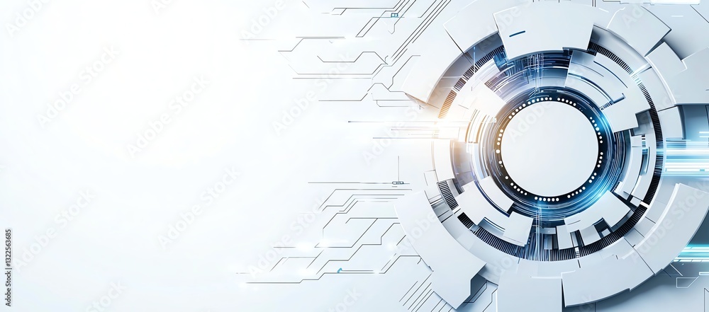 Poster futuristic technology background featuring abstract shapes and lines that depict digital innovation,