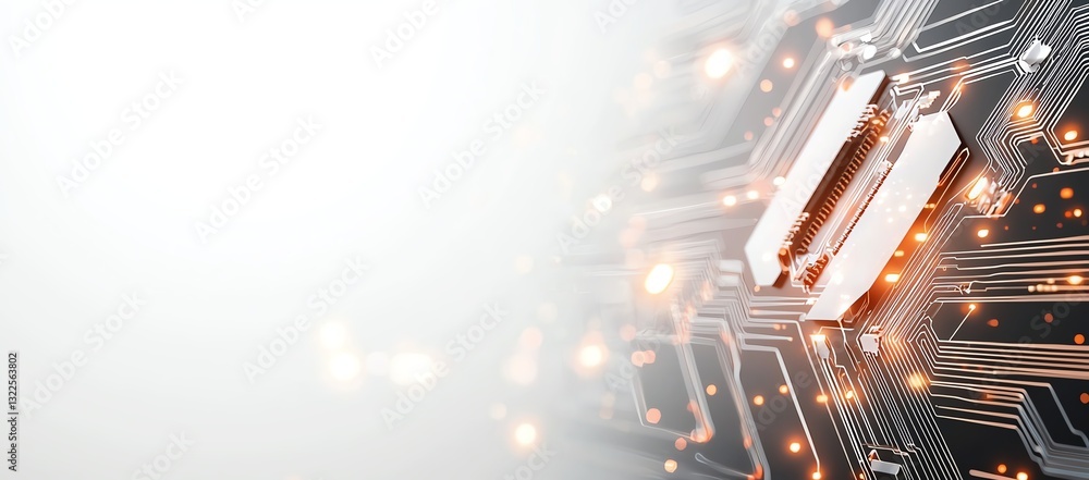 Poster an abstract representation of modern technology, featuring a close-up of intricate circuit patterns 