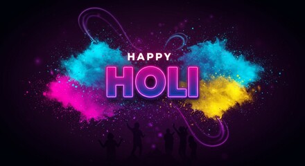 A vibrant celebration scene featuring colorful powder and lively dance moves.