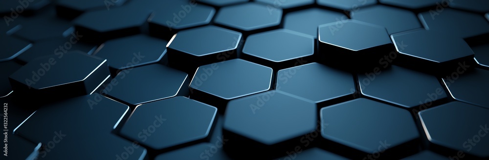 Poster close-up view of a modern, hexagonal patterned surface that showcases sleek lines and a futuristic d