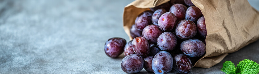 Harvesting plump purple plums farm market food photography natural setting close-up view fresh produce concept