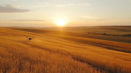 Fototapeta premium A drone spraying crops with precision technology, ensuring efficient and sustainable pesticide use.