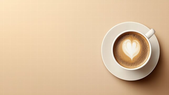 Heart-shaped design artfully created on a cup of coffee representing minimalist lifestyle and simple pleasures