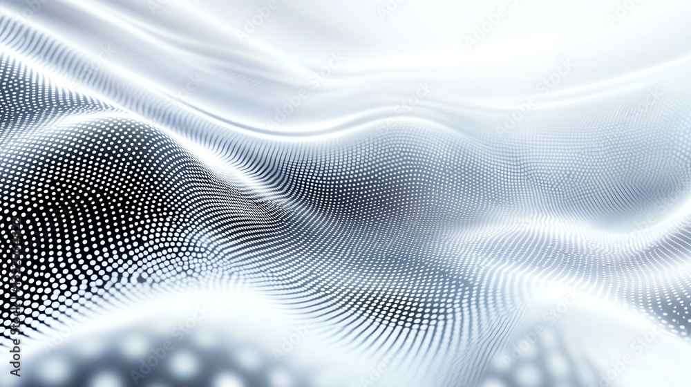 Poster a dynamic abstract background featuring smooth waves and dots, creating a sense of depth and movemen