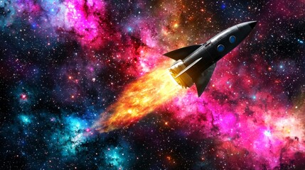 Rocket Launching into a Colorful Nebula