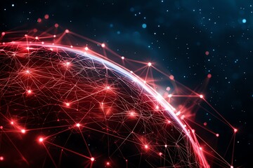 Obraz premium A captivating illustration of a digital network surrounding a glowing globe, showcasing interconnectedness and data flow in the modern technological landscape.