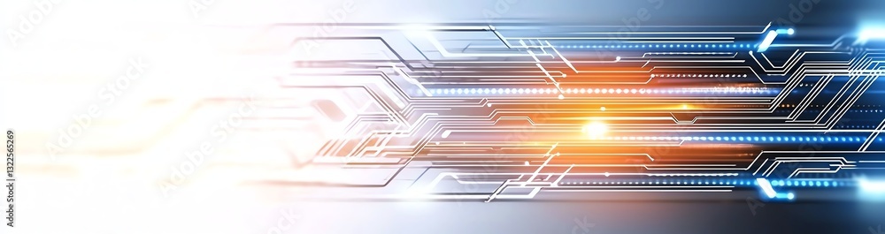 Poster abstract representation of high-tech digital circuits with glowing lines and light, symbolizing spee