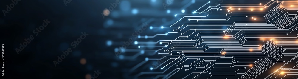 Poster abstract close-up of a circuit board with intricate microchips and glowing lights, representing adva