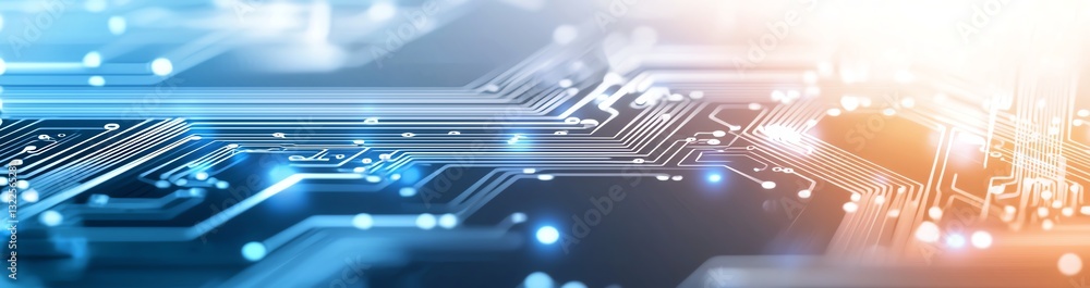 Poster abstract close-up view of a glowing circuit board with intricate patterns, showcasing modern technol