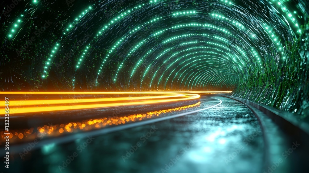 Poster dynamic lines against an abstract green motion blur background in a modern design style