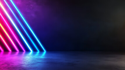 Obraz premium Vibrant neon lights create stunning backdrop with colorful reflections