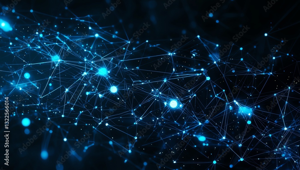 Poster abstract representation of digital networks with glowing blue nodes and connections. perfect for ill