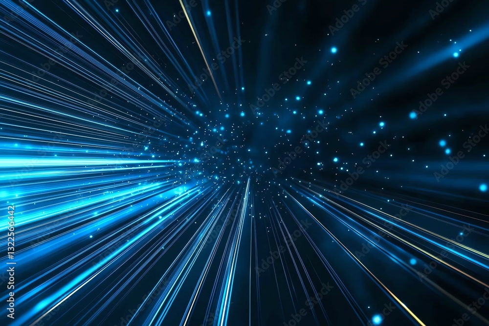 Aufkleber a mesmerizing display of blue light beams radiating outward, creating a dynamic sense of speed and e