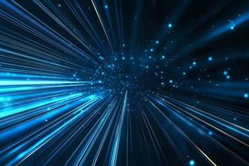 Obraz premium A mesmerizing display of blue light beams radiating outward, creating a dynamic sense of speed and energy. Ideal for backgrounds, digital art, and futuristic concepts.