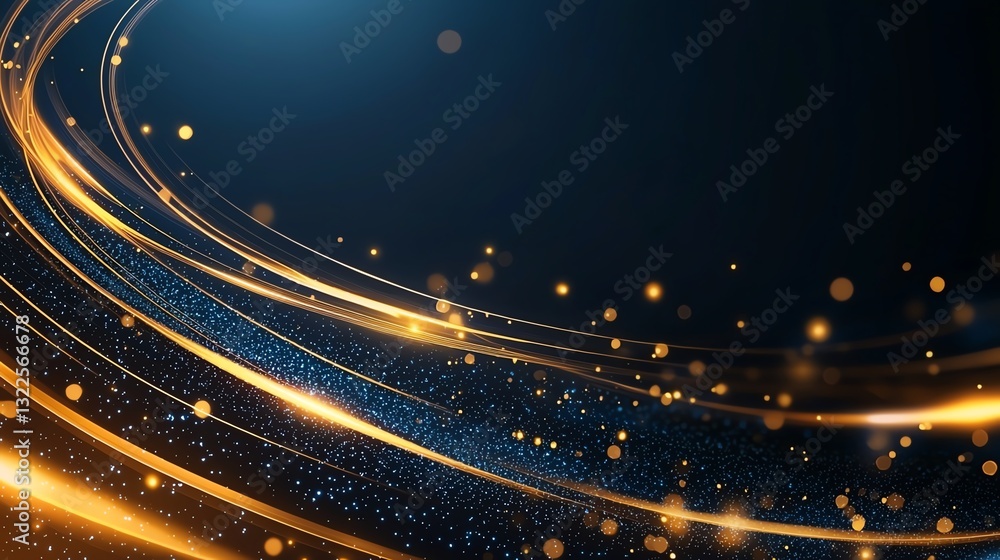 Poster a captivating abstract background featuring flowing golden streaks with shimmering particles set aga