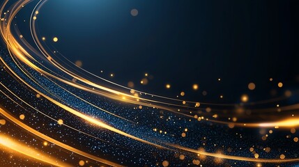 Obraz premium A captivating abstract background featuring flowing golden streaks with shimmering particles set against a dark backdrop, perfect for design, presentations, or artistic projects.