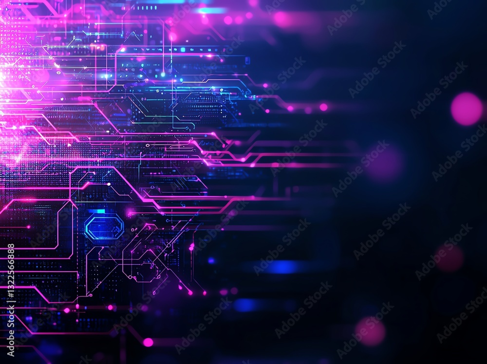 Aufkleber abstract digital backdrop featuring vibrant purple and blue circuit patterns. ideal for tech-related