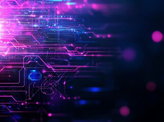 Naklejka premium Abstract digital backdrop featuring vibrant purple and blue circuit patterns. Ideal for tech-related designs, conveying innovation and modern digital connectivity.