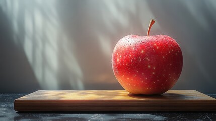 Red Apple on Wooden Board, Still Life Photography