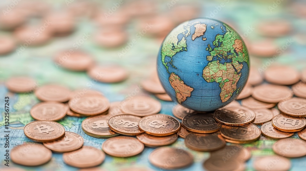 Aufkleber a futuristic finance theme showing a close-up of a world globe resting on a digital trade map with c