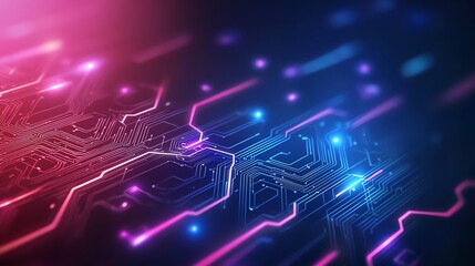 Fototapeta premium Vibrant digital circuitry with glowing lines creating an abstract, futuristic background. The vivid colors of pink and blue highlight modern technology and innovation concepts.