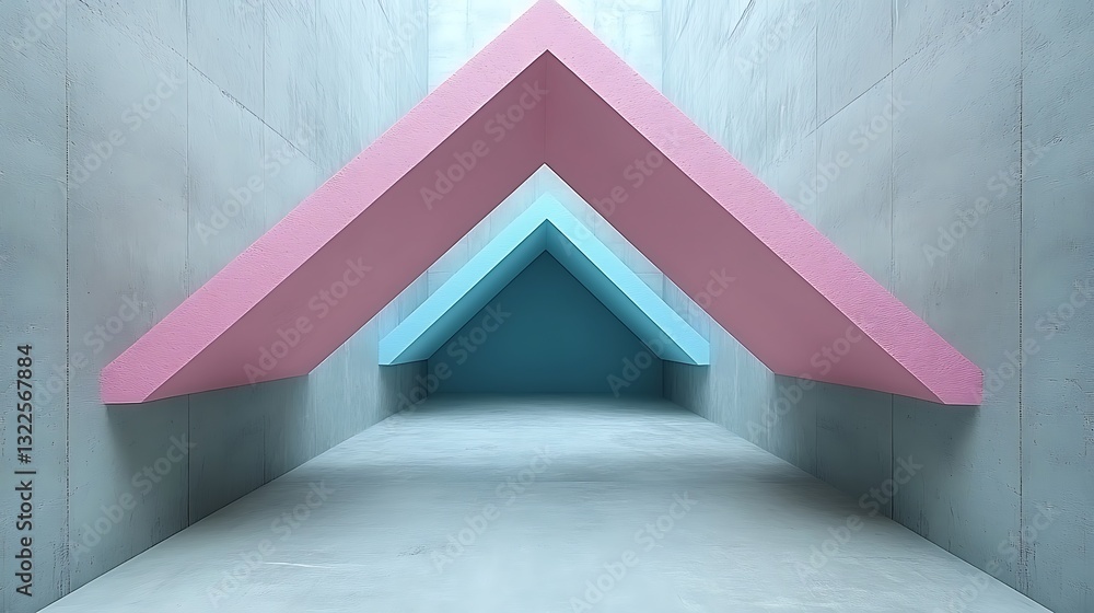 Poster abstract architectural tunnel with triangular structures in contrasting hues