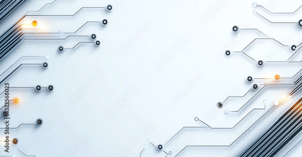 Poster abstract circuit board design featuring interconnected lines and nodes