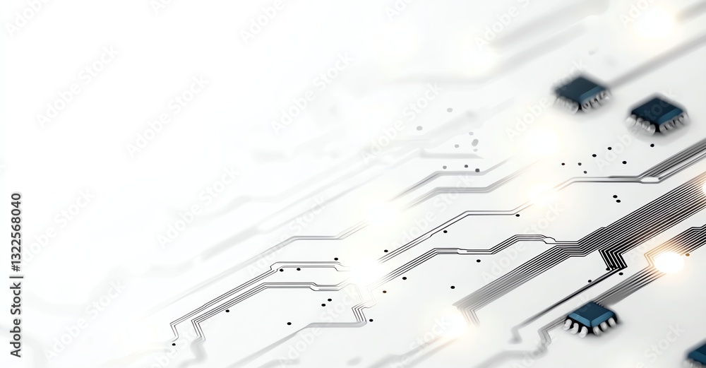 Poster abstract close-up of a modern circuit board showcasing intricate electronic components and connectio