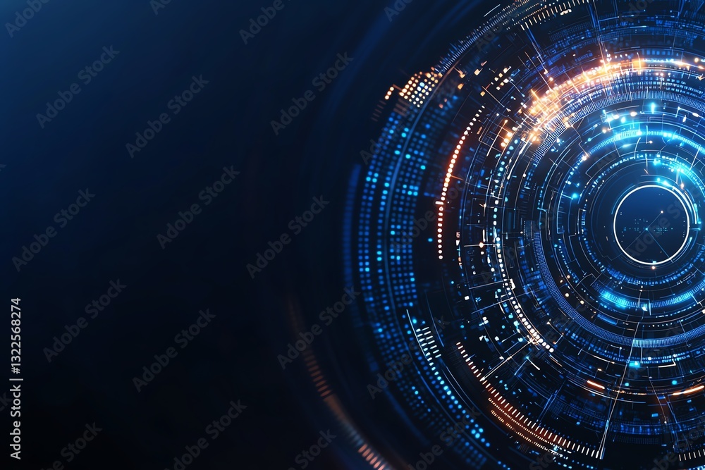 Poster a digital futuristic background featuring intricate patterns of light and data, showcasing a blend o