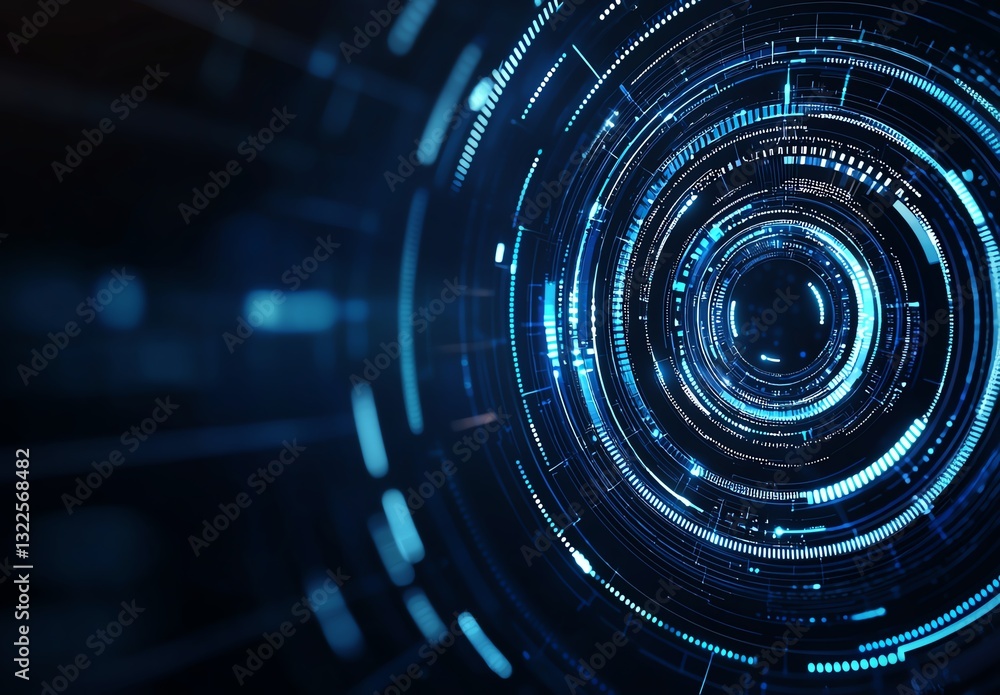 Poster abstract futuristic digital technology background featuring glowing blue circular patterns and light