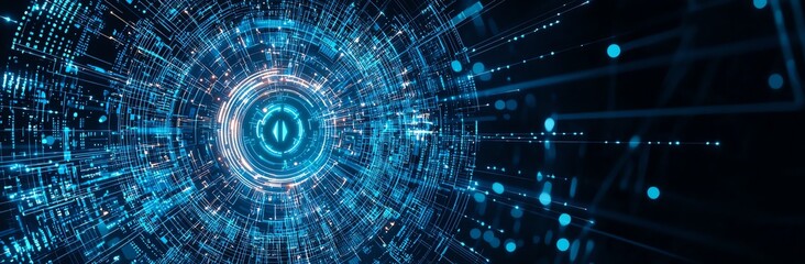 A vibrant abstract representation of technology, showcasing a series of interconnected lines and glowing nodes